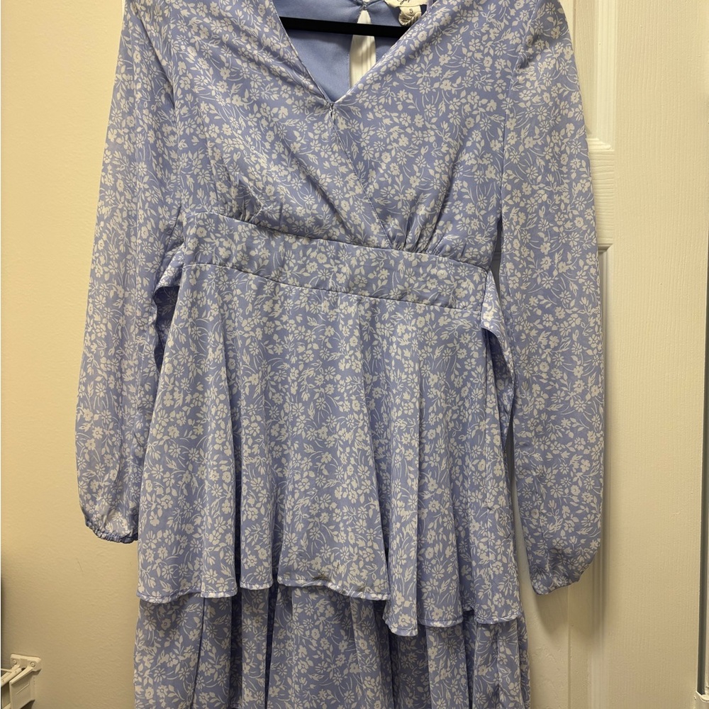 Japna Lavender Floral Long Sleeve Tiered Dress